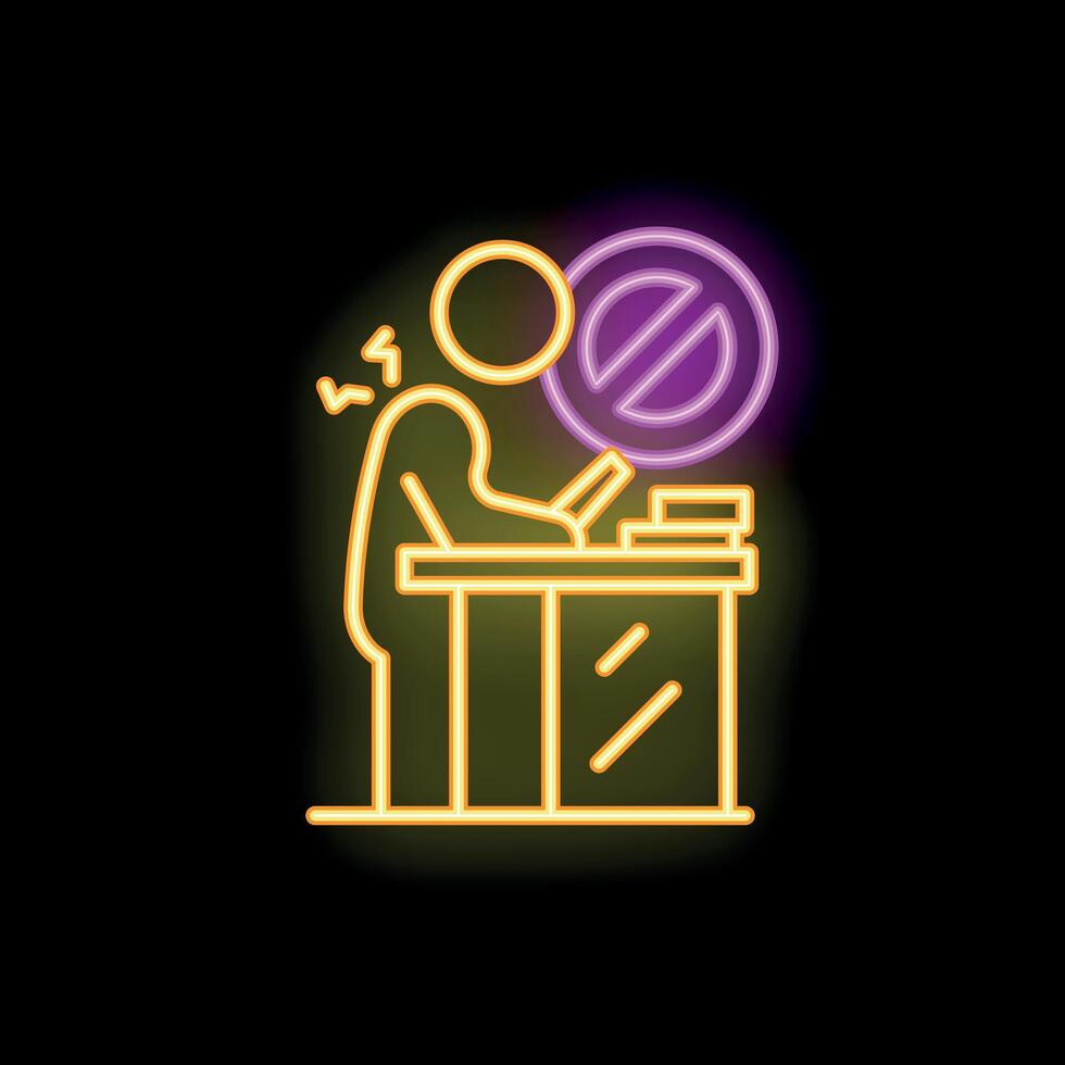 Office syndrome posture warning neon light signboard style icon vector