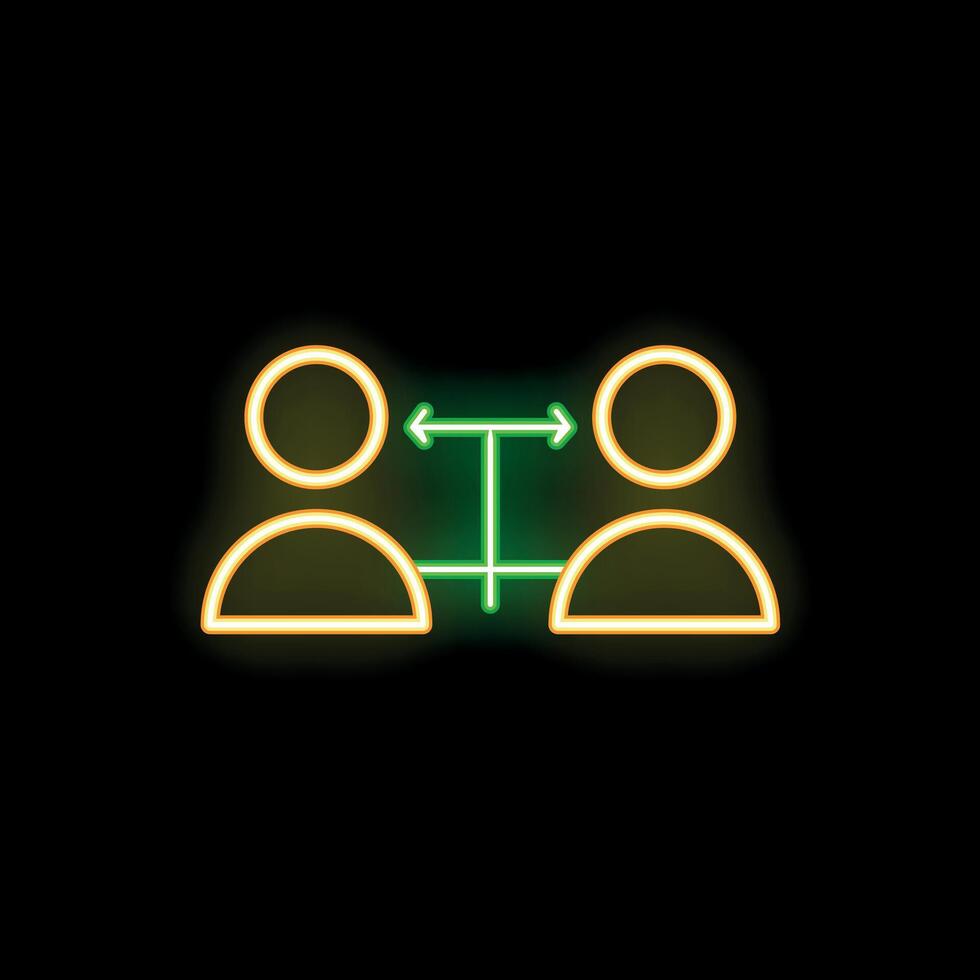 Neon icon of two people communicating with arrows between them vector