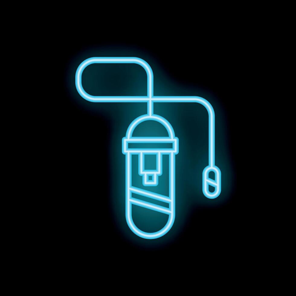 Neon icon of a professional microphone hanging and glowing blue vector