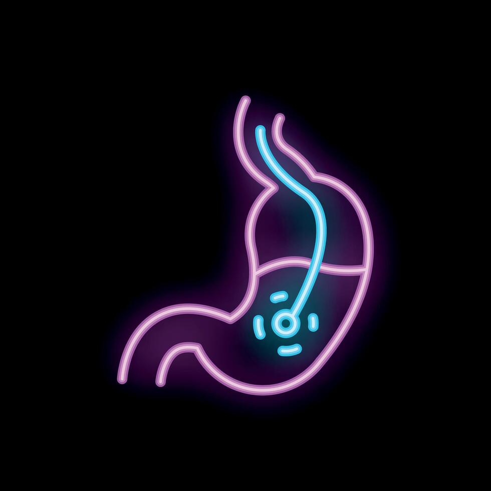 Neon icon of a stethoscope examining a stomach representing medical healthcare vector