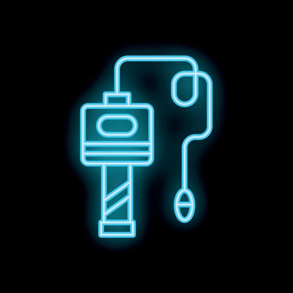 Neon tonometer measuring eye pressure icon glowing on dark background vector