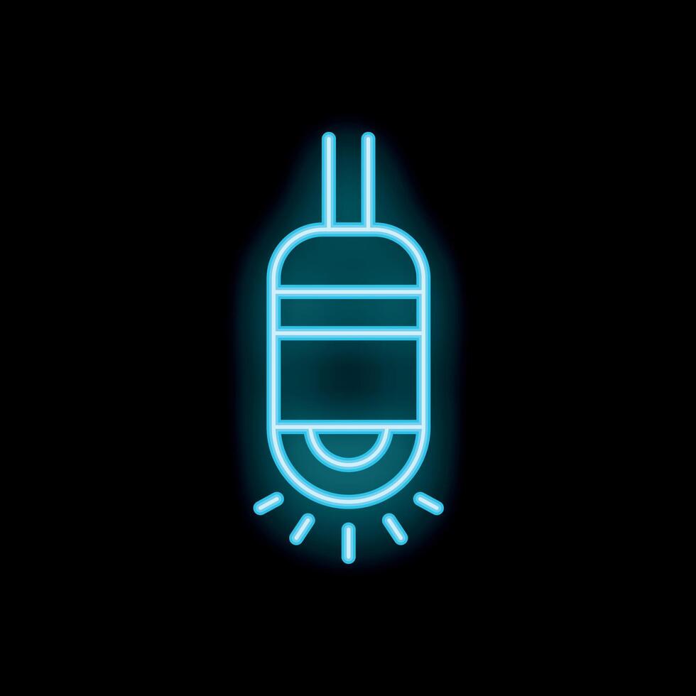 Neon blue light bulb shining in the dark vector