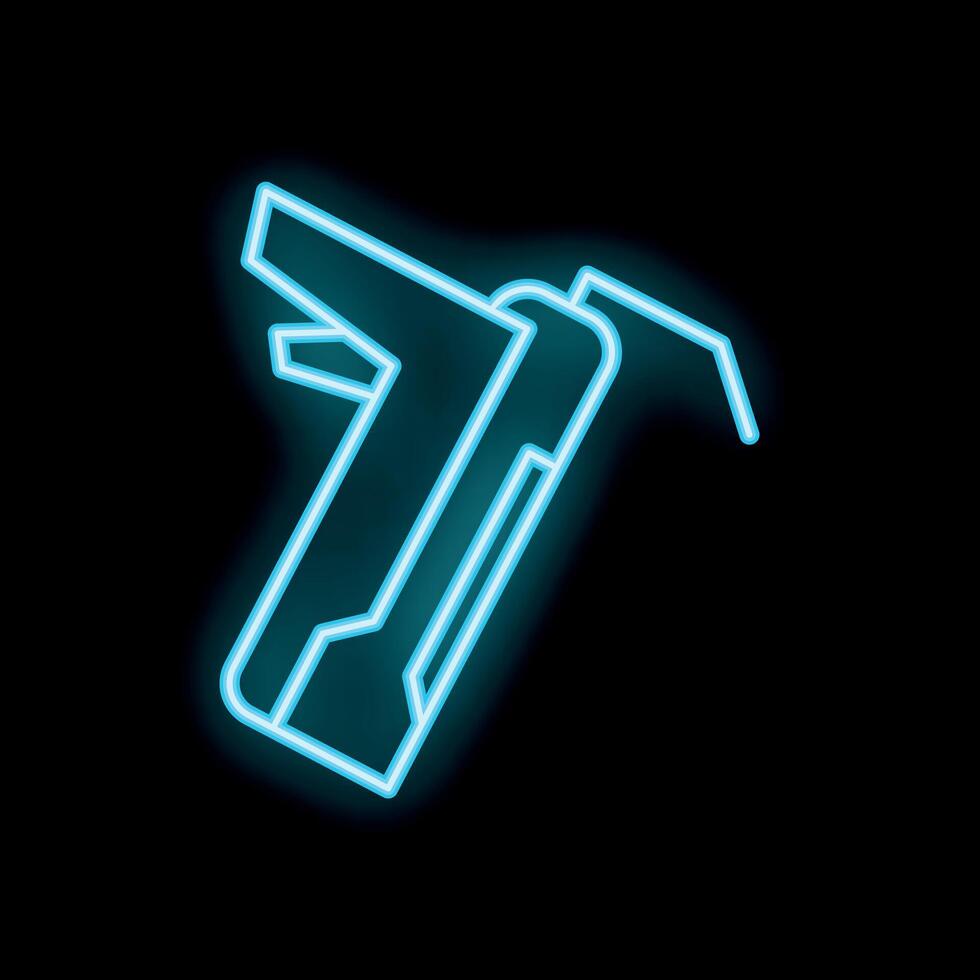 Neon icon of glue gun with hot melt shining in blue light vector