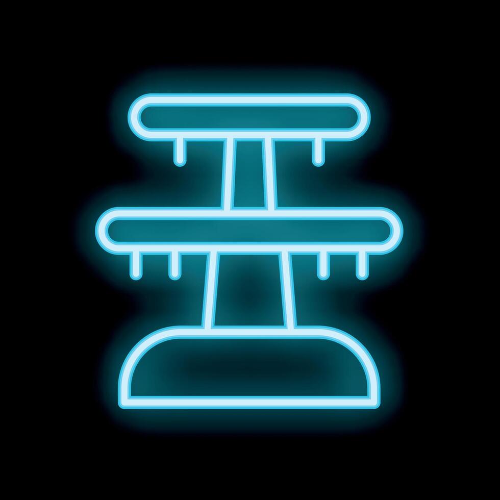 Neon sign of two tier display stand glowing on black background vector
