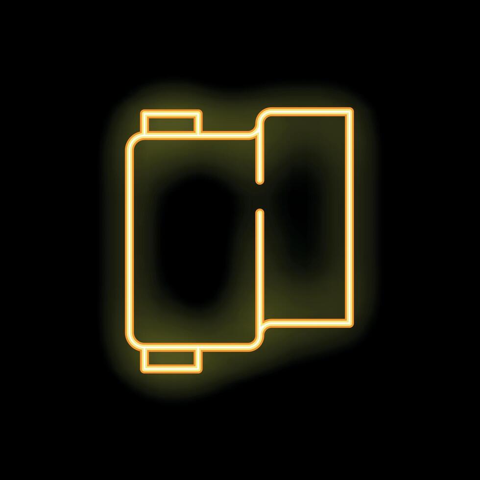 Yellow neon icon of a camera lens glowing on black background vector