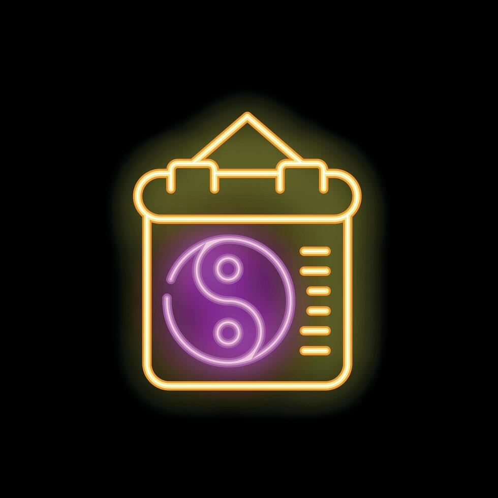 Glowing neon line yin yang calendar icon illustrating harmony concept vector
