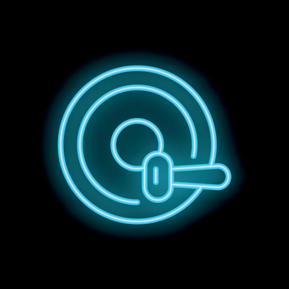 Neon sign representing dj playing music on vinyl record player vector