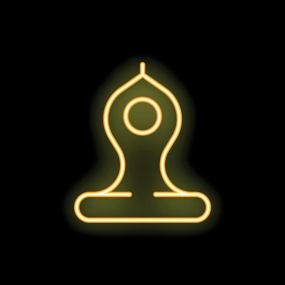 Bright yellow neon sign showing a person meditating in lotus pose on black background vector