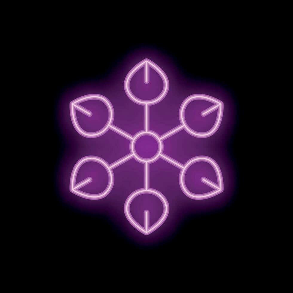 Neon pink snowflake icon glowing on dark background vector