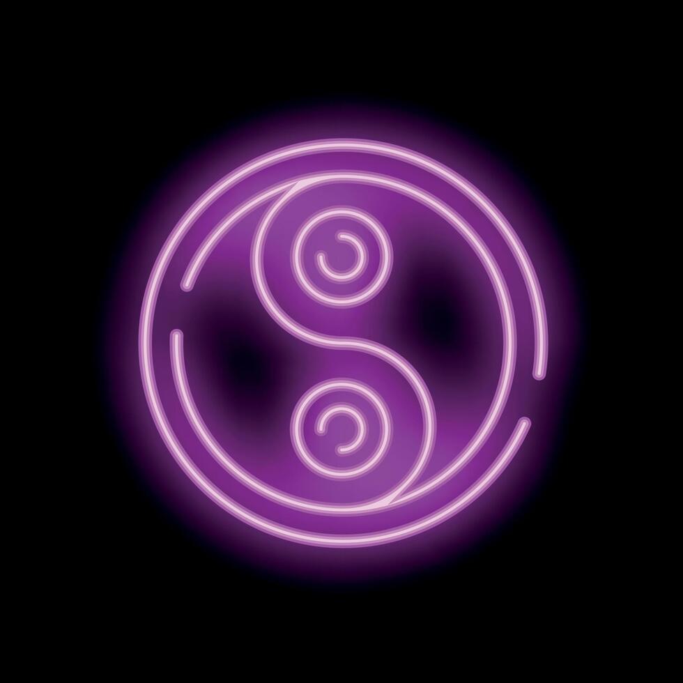 Bright pink neon sign showing yin yang symbol of balance on black background vector