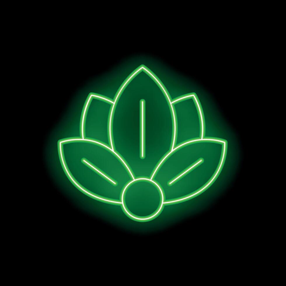 Green neon flower icon glowing on black background vector