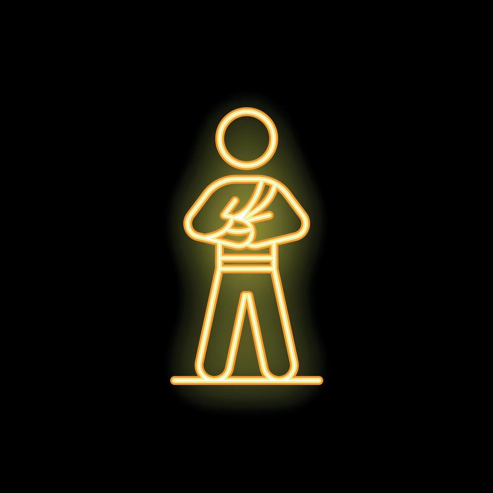 Neon sign of a person standing with a broken arm in a sling vector