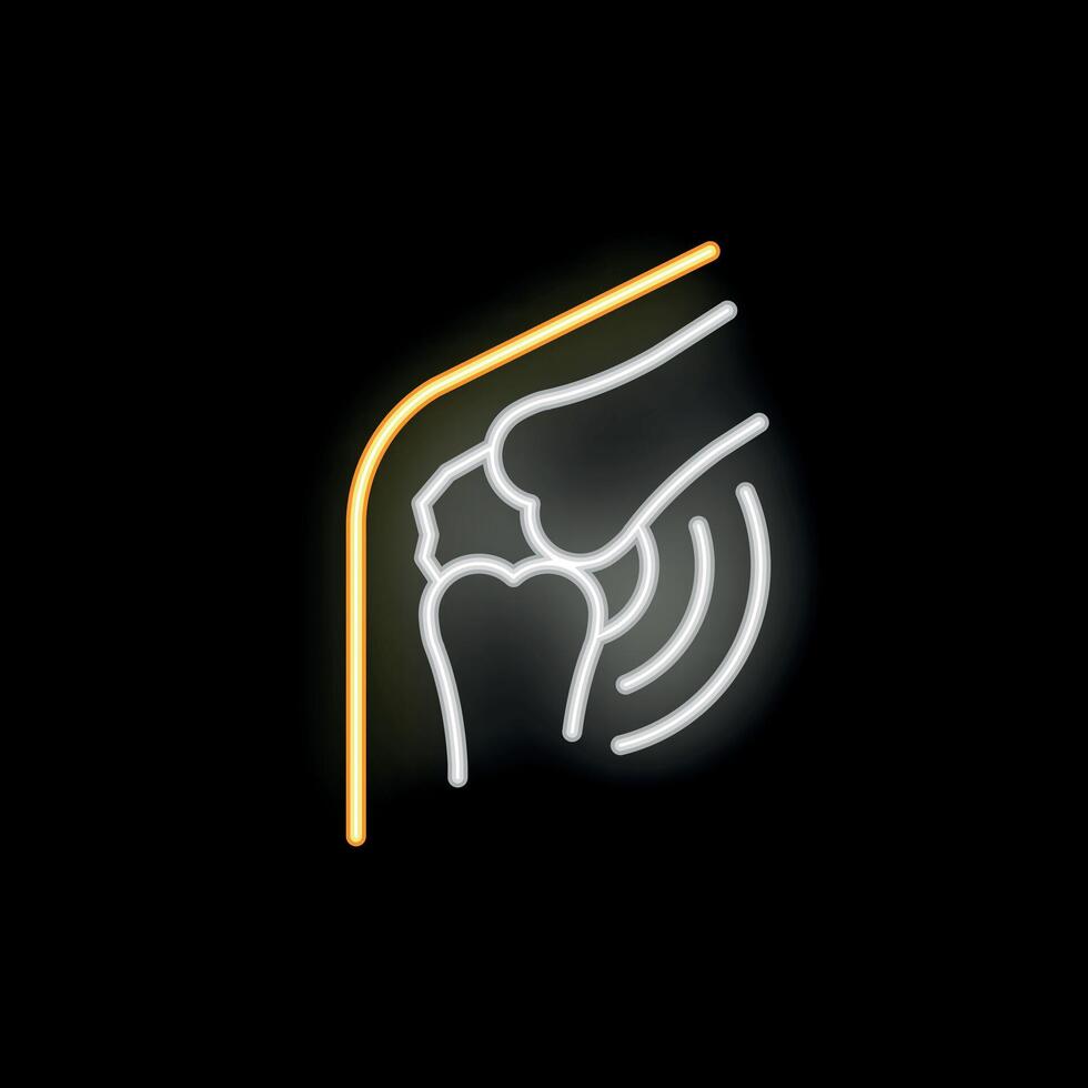 Neon icon of ultrasound scanning human knee joint bones vector