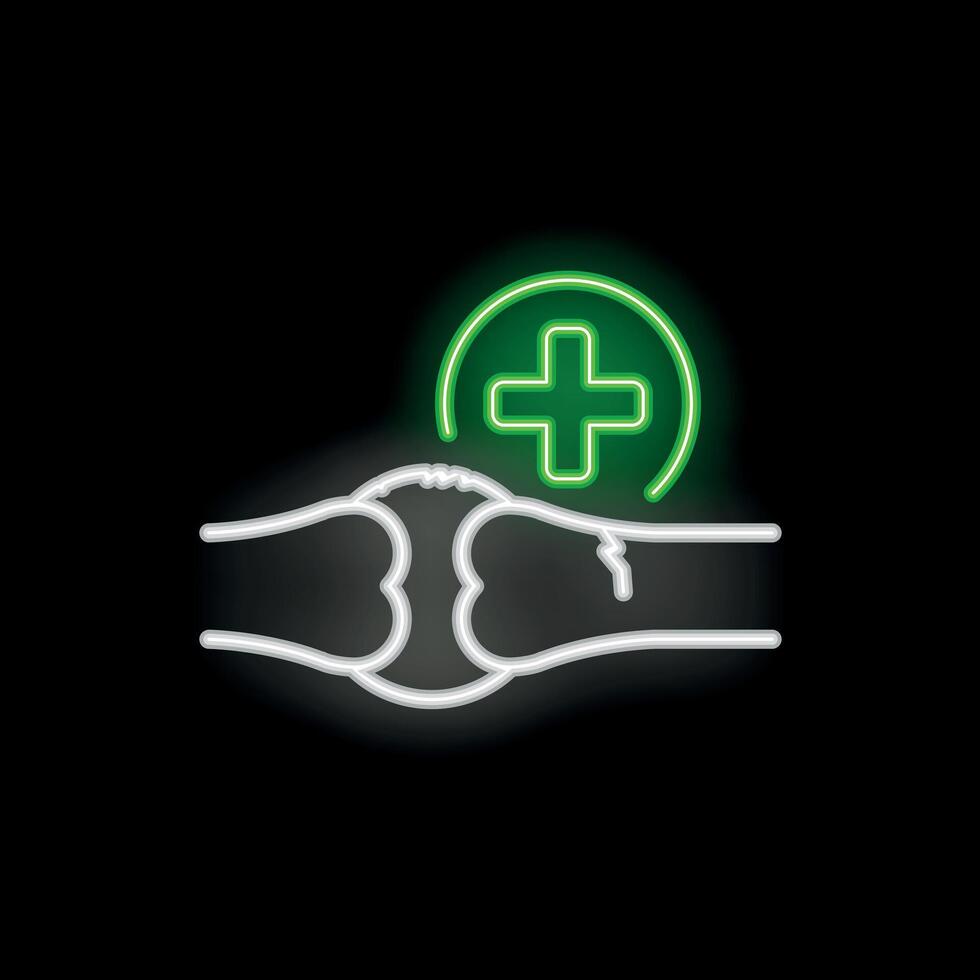 Neon green cross appearing over broken bone vector