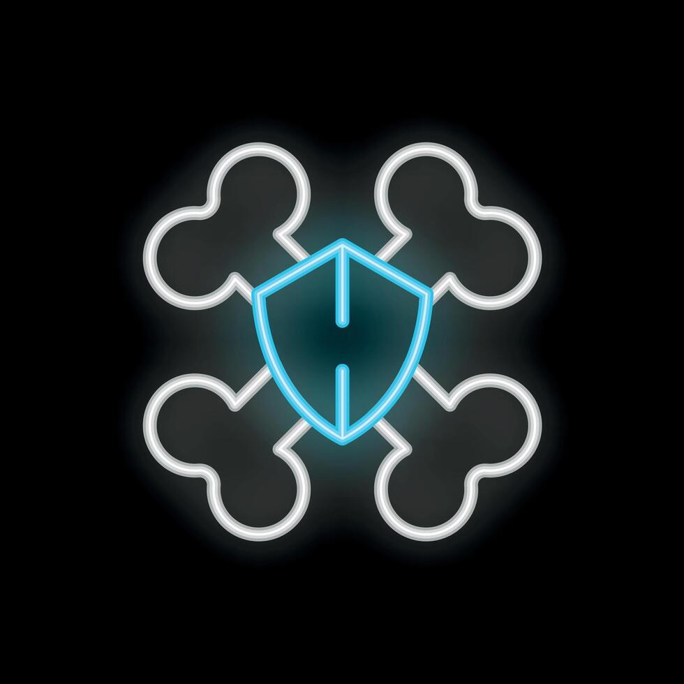 Neon bones and shield showing the concept of bone protection vector