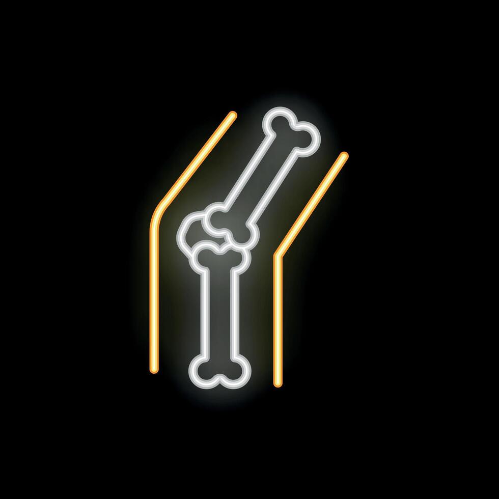 Neon icon of human knee joint with bones vector