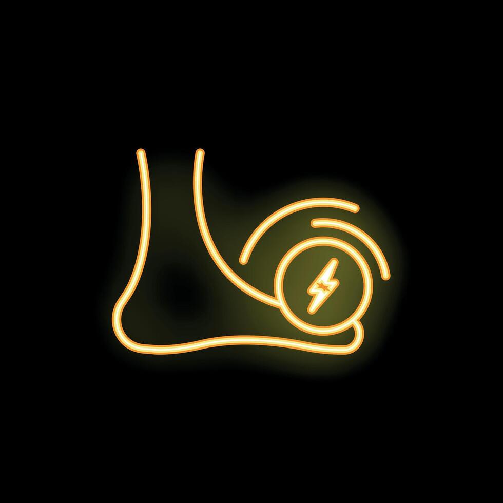 Electric shock under foot with yellow glowing neon icon vector