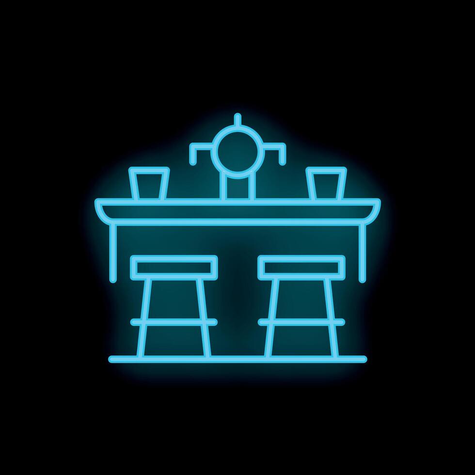 Neon sign showing table with glasses and stools for bar or restaurant vector