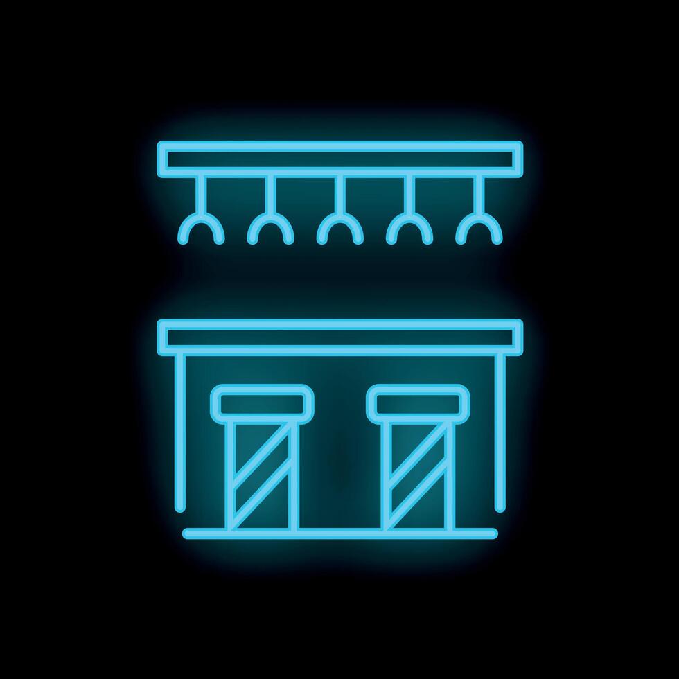 Neon sign depicting bar with stools and hanging wine glasses vector
