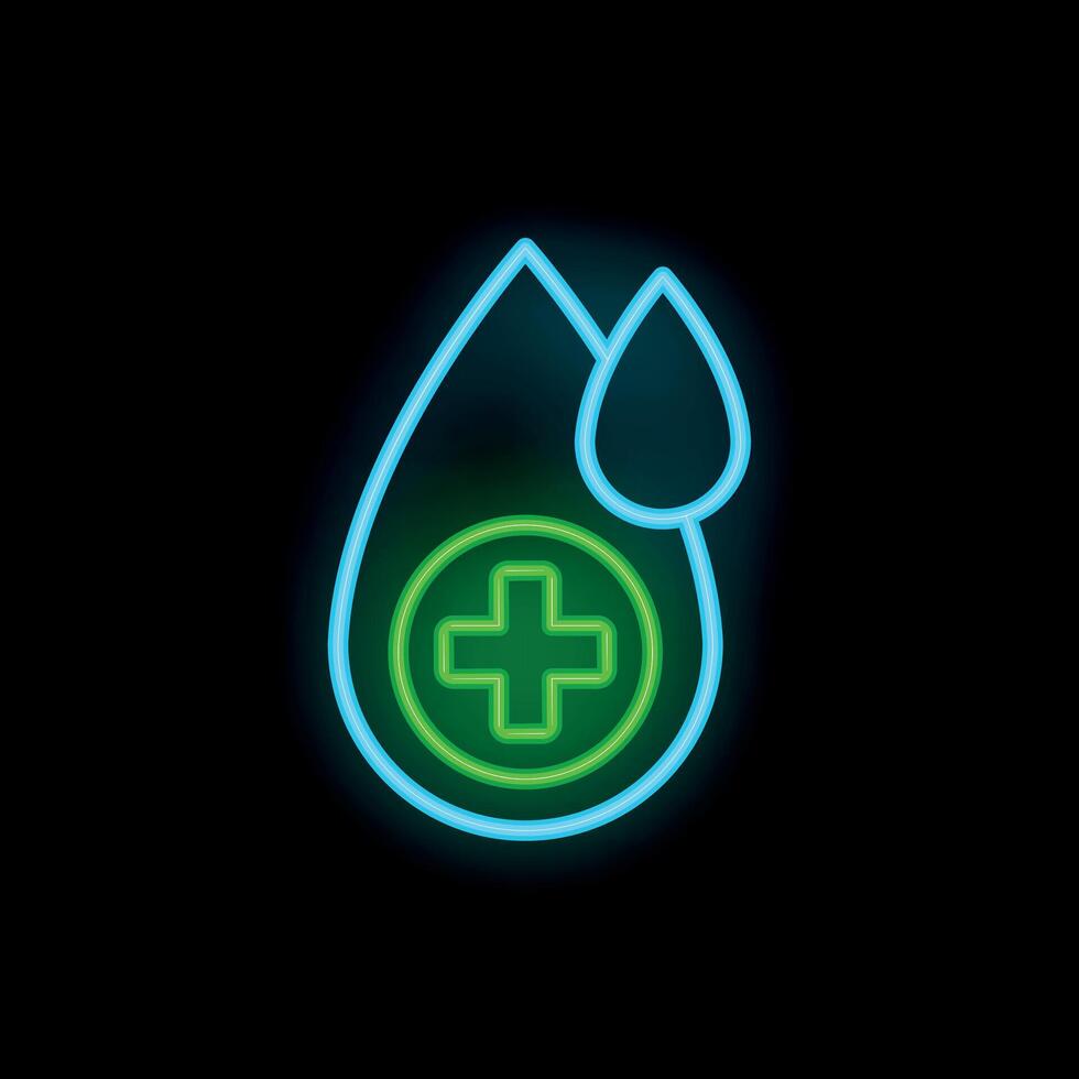 Neon blood donation symbol with cross glowing on black background vector