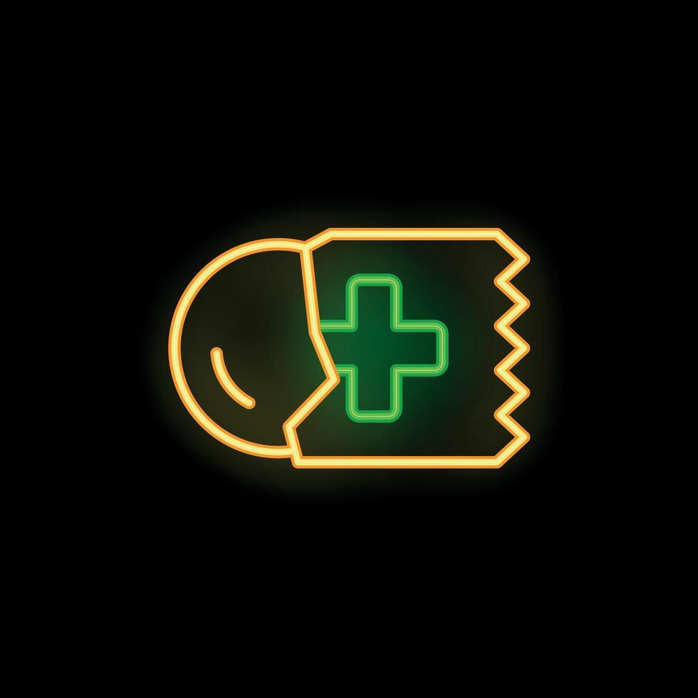 Neon sign representing medical bill with glowing cross symbol on black background vector