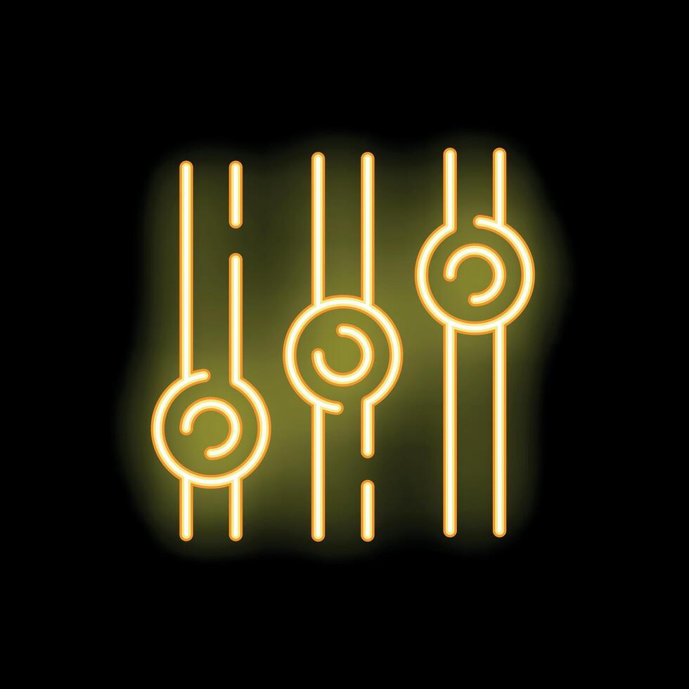 Neon yellow equalizer icon glowing on black background vector
