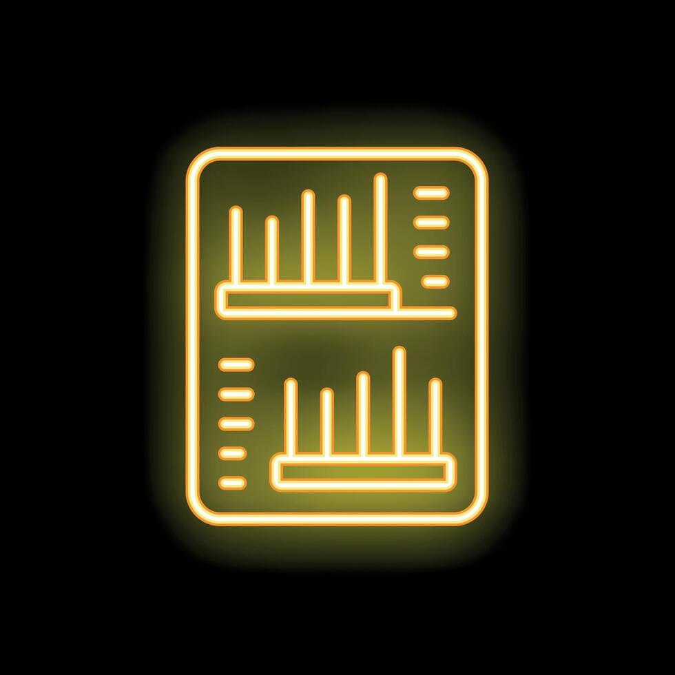 Neon icon of audio mixer console with sliders showing recording levels in yellow vector