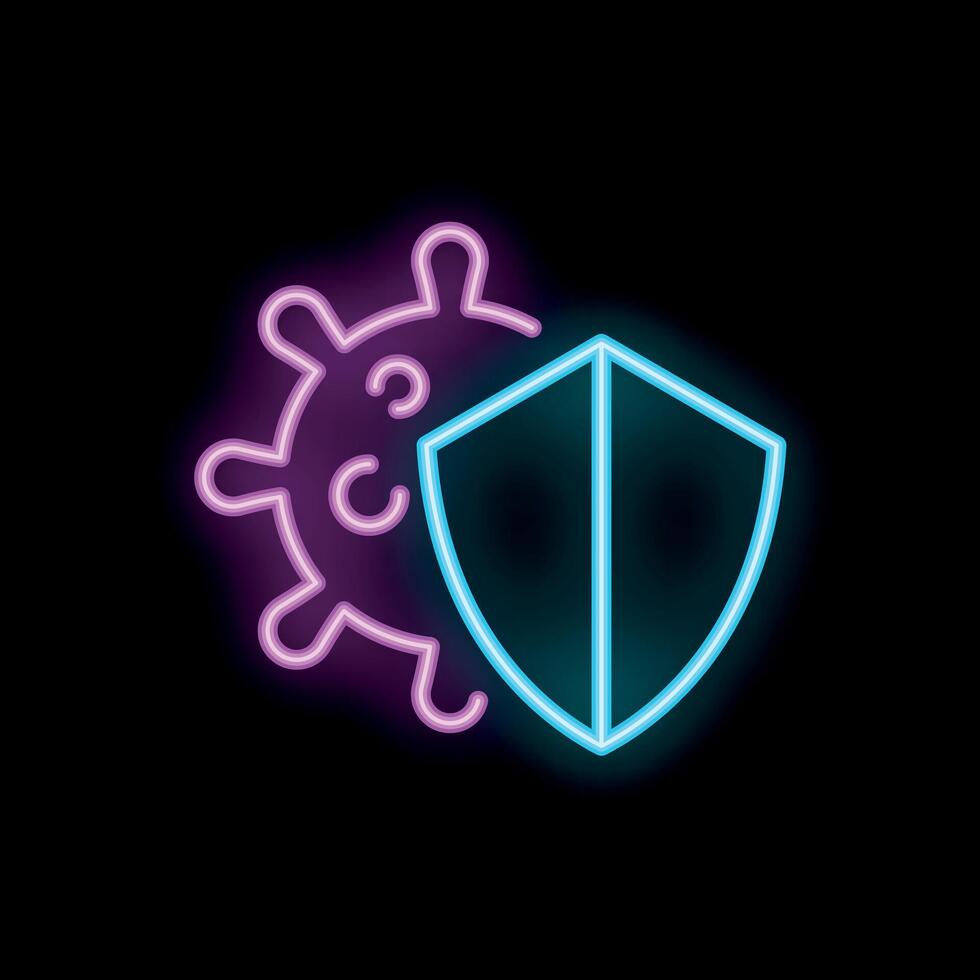 Neon immune system protecting from virus cells icon vector