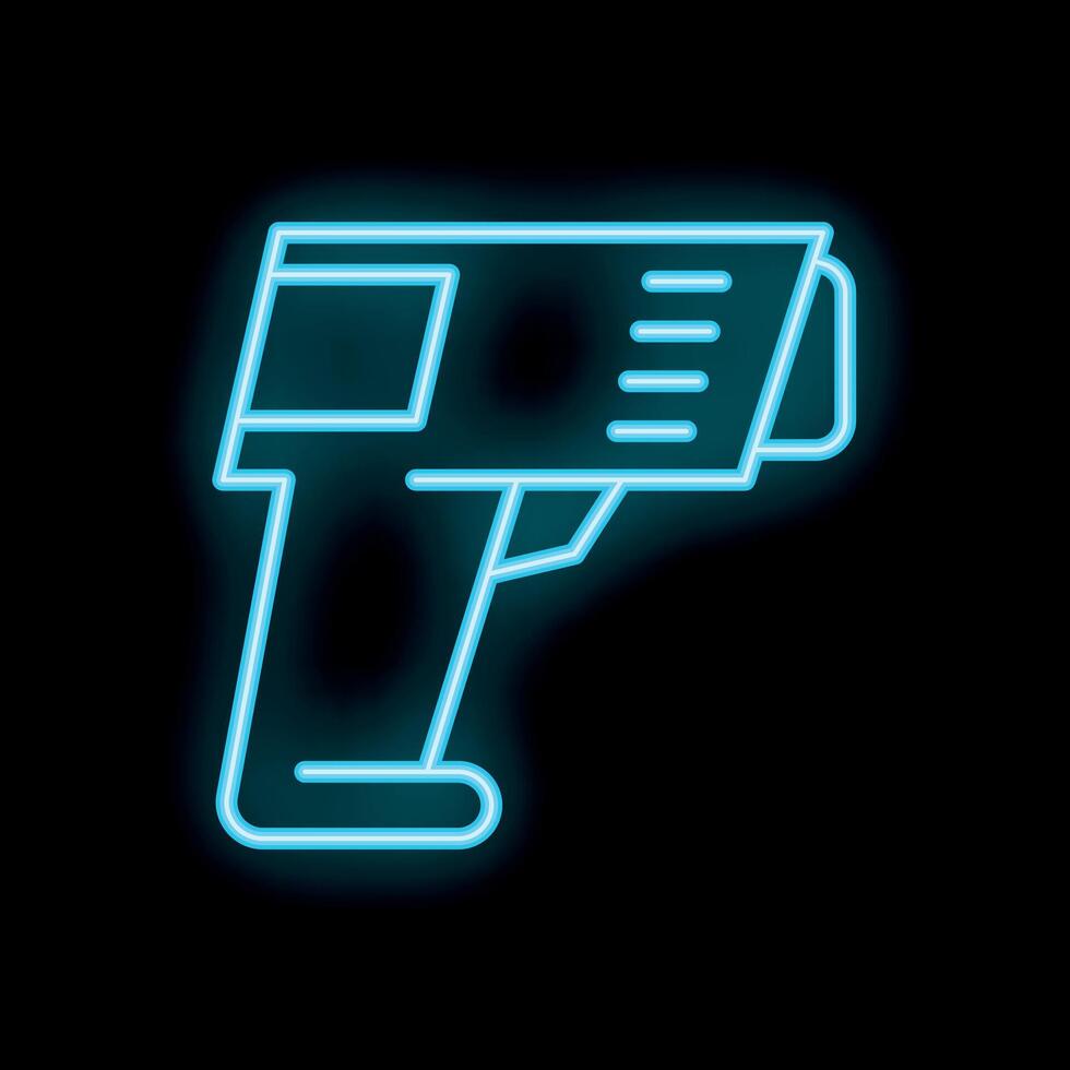 Digital infrared thermometer showing blue neon light on black background vector