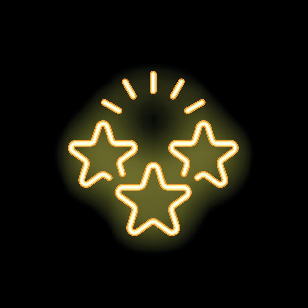 Neon icon of three stars shining brightly on black background vector