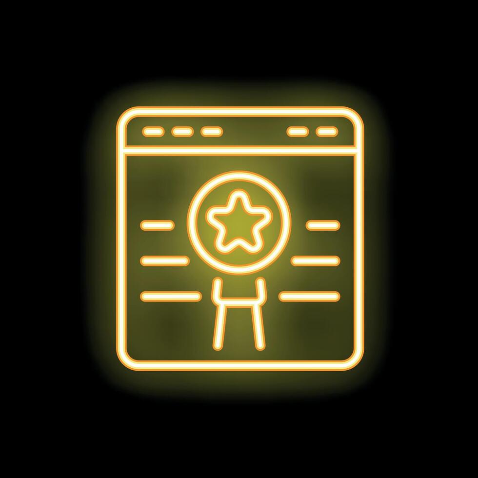 Neon yellow online certificate with star icon showing online education concept vector