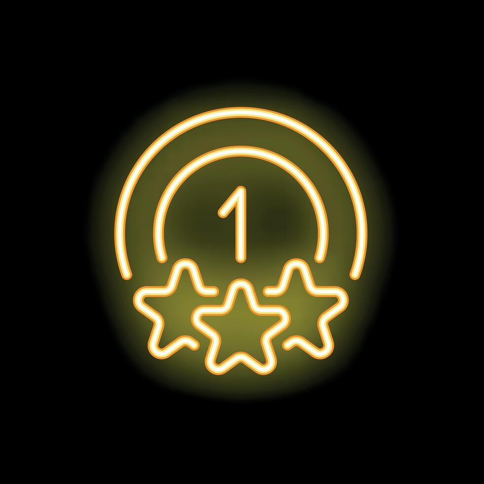 Neon number one badge with three stars awarding first place vector