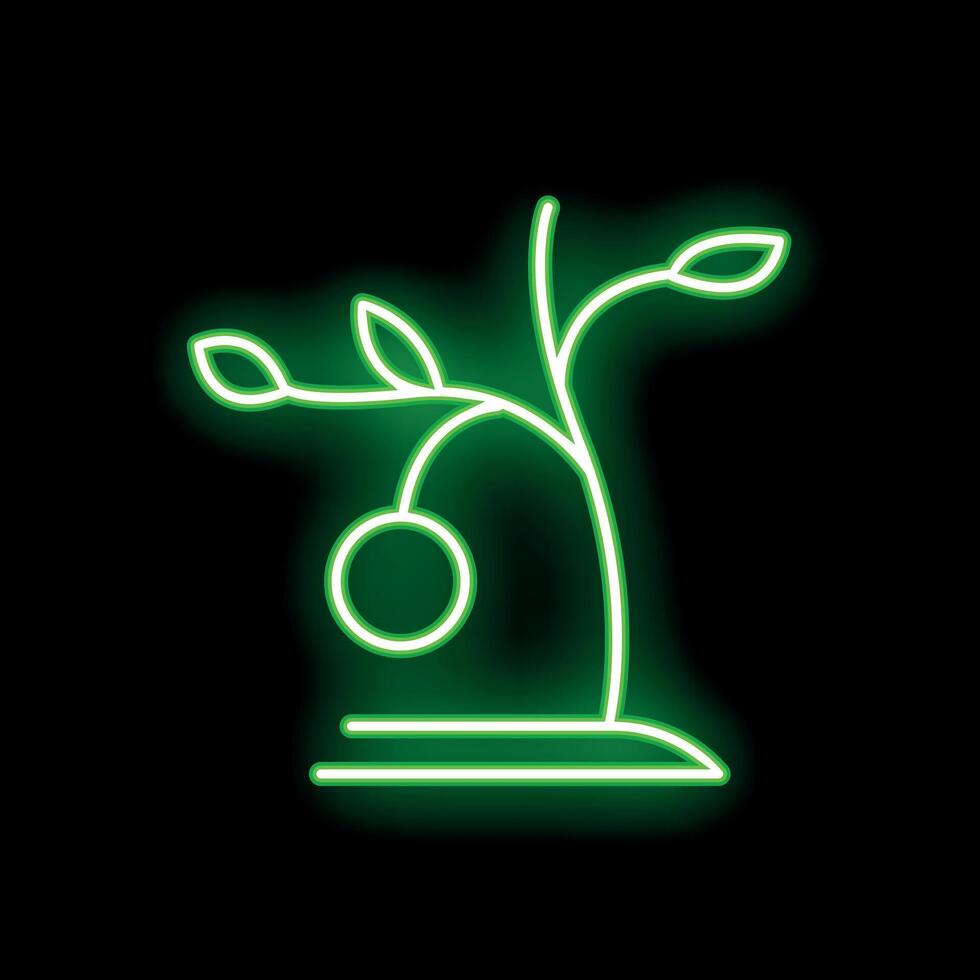 Neon green glowing tree with fruit on black background vector