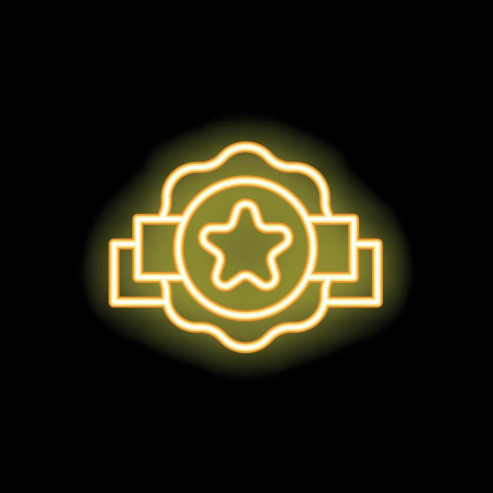 Neon yellow award ribbon glowing on black background vector