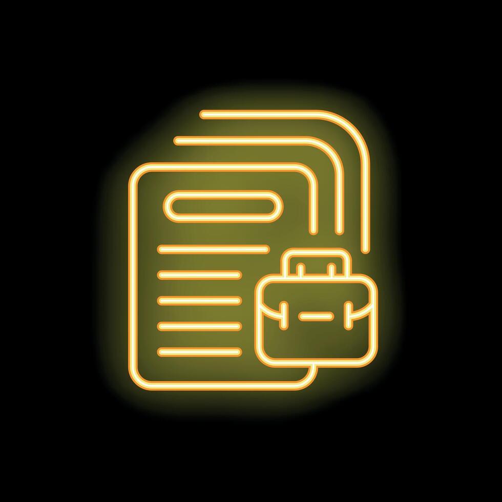 Neon icon of documents and briefcase representing job application vector