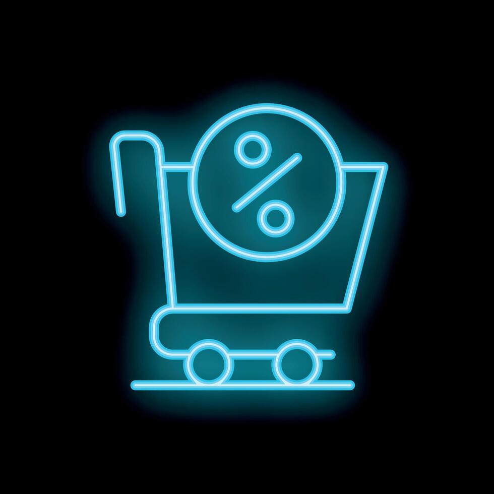 Neon shopping cart icon representing discount and savings vector