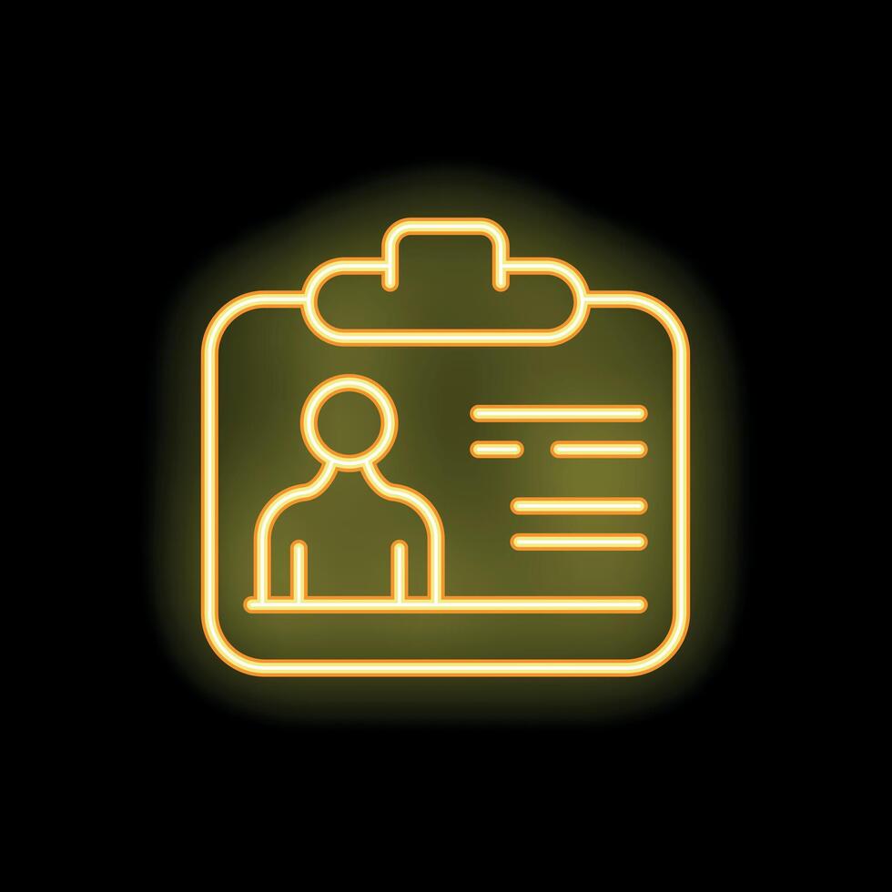 Neon icon of clipboard showing curriculum vitae document vector