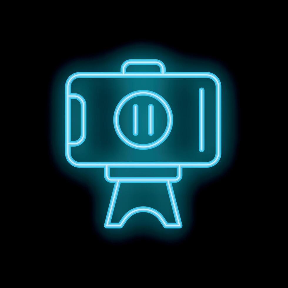 Glowing neon line action camera icon isolated on black background vector