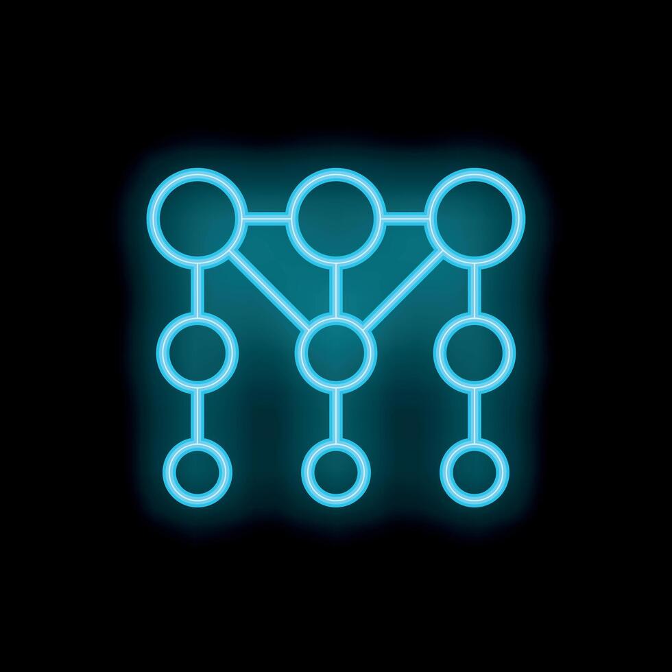 Neon blue flowchart depicting a hierarchical structure on a black background vector