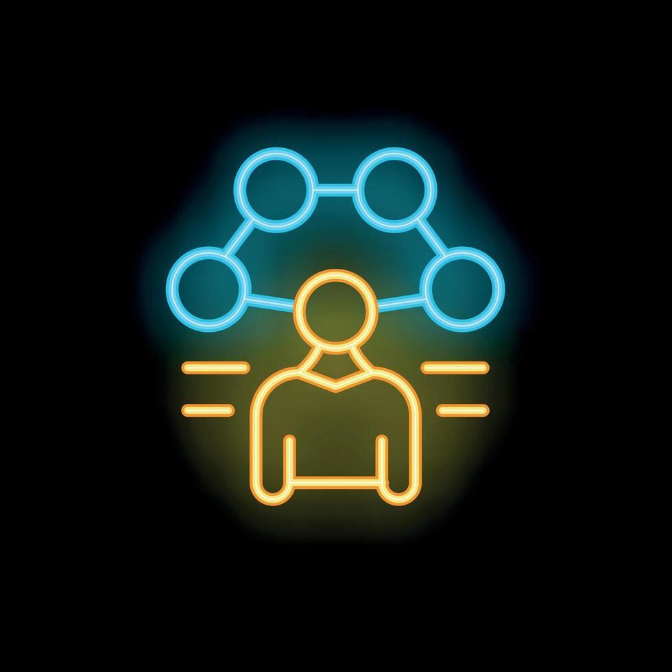 Neon glowing icon of a businessman managing his network connections vector