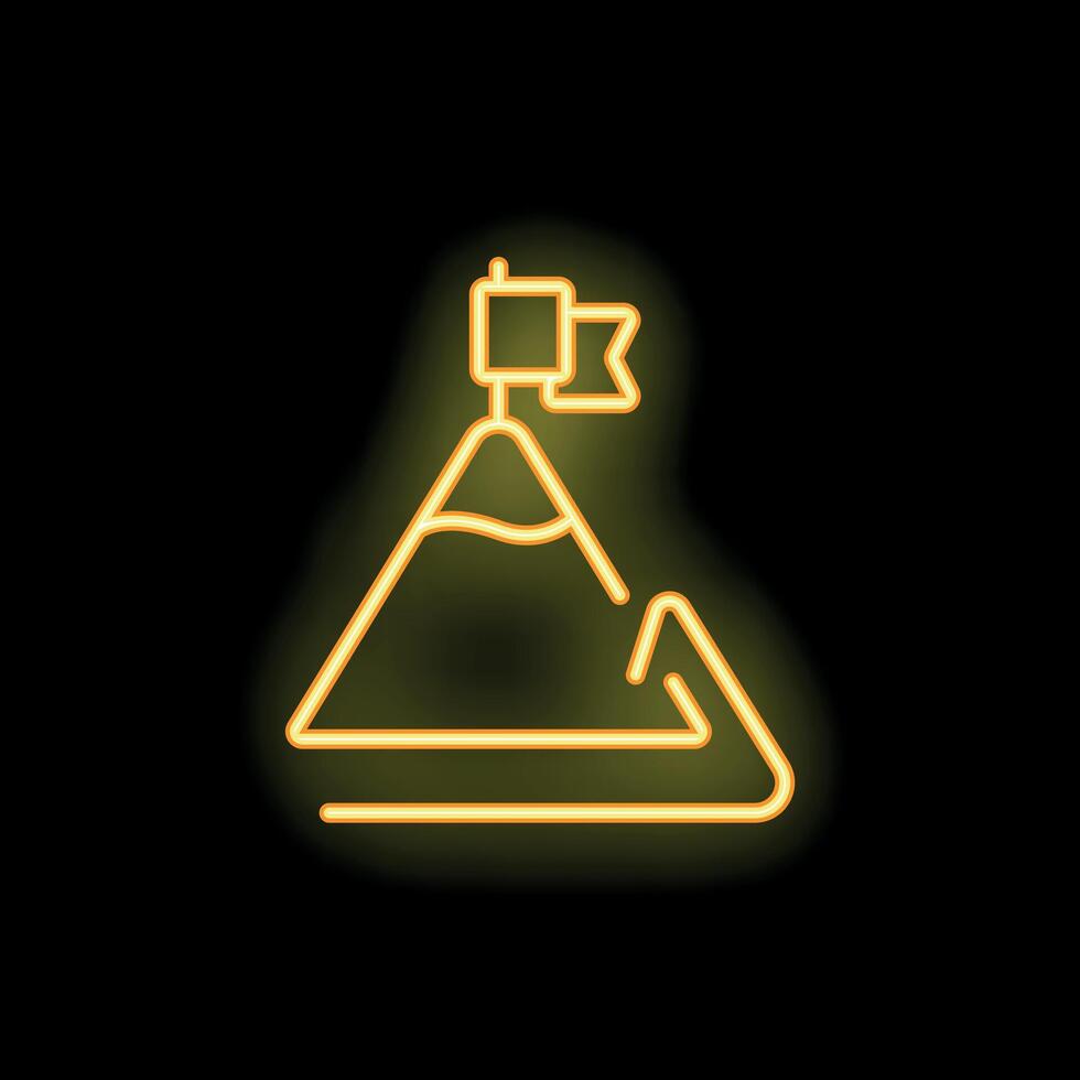 Neon sign of a flag standing on top of a mountain representing success vector