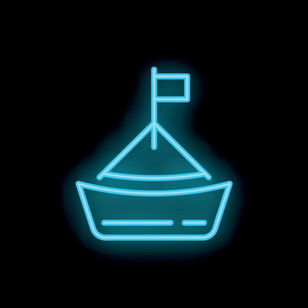 Neon sign representing a origami boat on black background vector