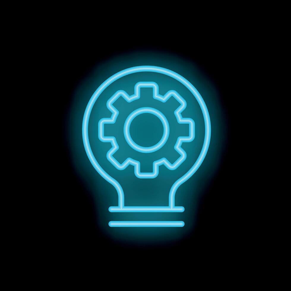 Neon style light bulb with gear symbolizing innovative idea generation vector
