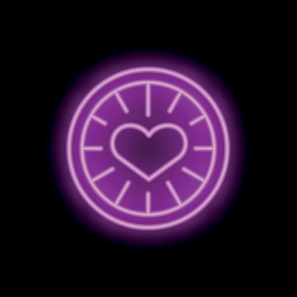 Neon pink heart glowing inside a circle on black background vector