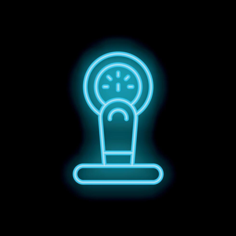 Blue neon sign of a speedometer showing increasing speed on black background vector