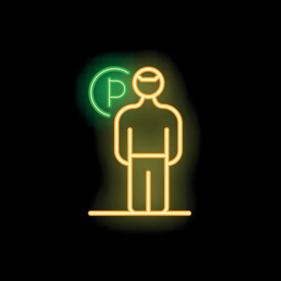 Neon sign of a man standing with copyright symbol above his head vector