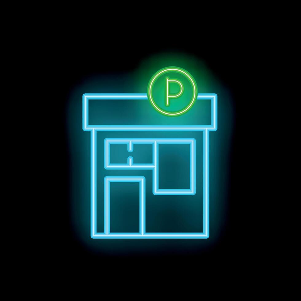 Glowing neon line multi storey parking garage icon isolated on black background illustration vector