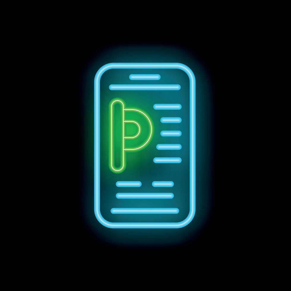 Neon green paragraph icon lighting up a smartphone screen in blue vector