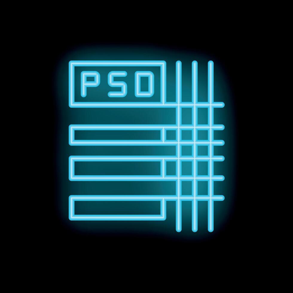 Blue neon file icon glowing on dark background vector