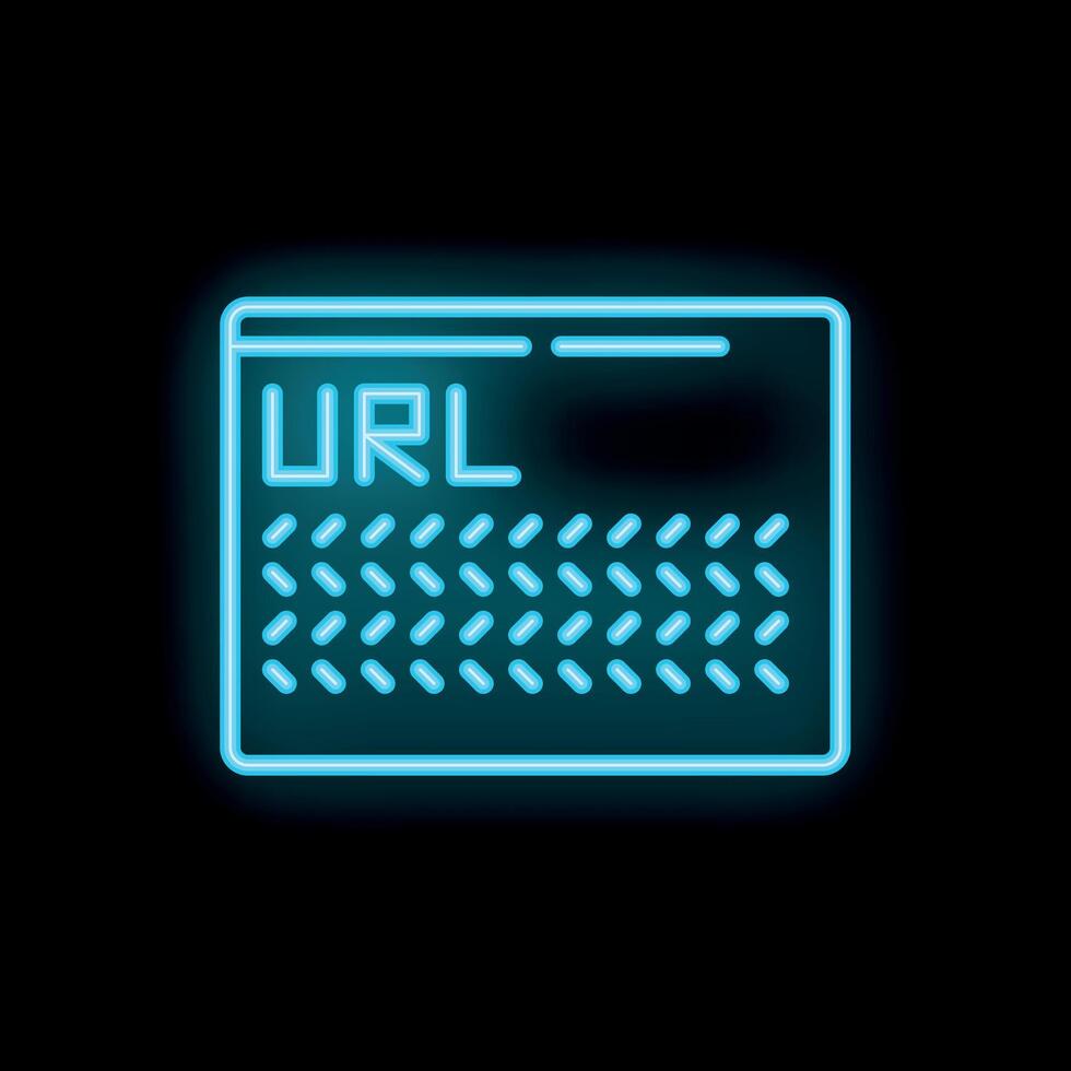 Blue neon url internet web address window icon graphic on black background vector